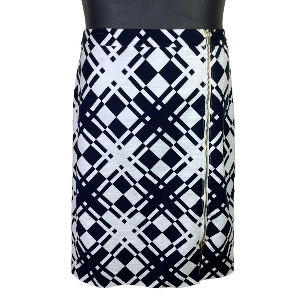 Talbots Geometric Graphic Print Pencil Skirt Gold Zipper Black White Size 8